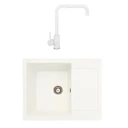 Гранітна мийка з краном прямокутна WIZ № 3 620х500 мм (Біла)