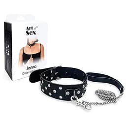 Ошейник с поводком из натуральной кожи с заклепками Art of Sex - Jenna Collar with Leash, черный Art of Sex SO6698 95290