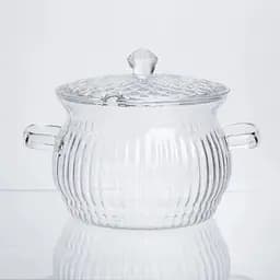 Каструля Yiwu HP-34-65 скляна термостійка 2 л з кришкою рельєфна для варіння страв