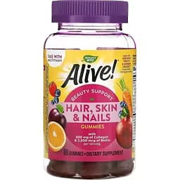 Красота волос, кожи и ногтей Nature's Way Alive! Hair Skin & Nails with Collagen & Biotin вкус клубники 60 жевательных конфет