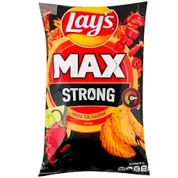 Набір: чипси Lays Max Strong Чилі та лайм картопляні 95 г + чипси Lays Max Deep-cut Сальса Рифлені картопляні 95 г + чипси Lays Max Рифлені Сметана та цибуля картопляні 95 г - мініатюра 2