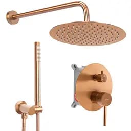 Душова система Rea Lungo brushed copper + BOX прихованого монтажу REA-P8809, Теплий захід сонця