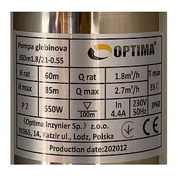 Насос свердловинний з підв, стійк, до піску 3″ Optima 3SDm1,8/21 0,55 кВт 85м +пульт+кабель 1,5мNEW 000021399 - мініатюра 2