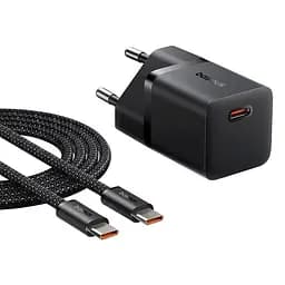 Адаптер мережевий Baseus GaN5 Fast Charger (mini) |1Type-C, 25W/3A, PD/QC| (With C to C 100W 1m cable)