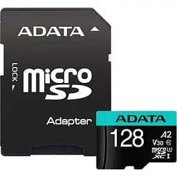 Карта пам'яті ADATA MicroSDXC Premier Pro 128Gb UHS-1 A2 V30S + SD адаптер (AUSDX128GUI3V30SA2-RA1) [162343]