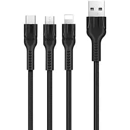 Кабель Hoco U31 Benay one pull three charging cable Lightning + Micro + Type-c Черный