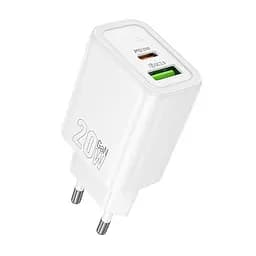 МЗП Hoco N61 Gentle PD20W+QC3.0 (1USB-A/1C) + кабель Type-C to Type-C White - мініатюра 5