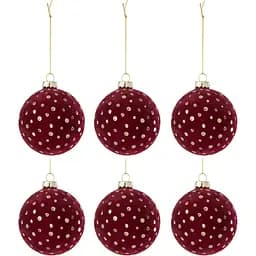 Елочные стеклянные шары J-line красного цвета с вельветовым покрытием 8 см 6 шт. (37401)