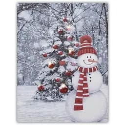 Картина зі світловими ефектами Devilon Сніговик з ялинкою 4 LЕD лампи 40х30х1.8 см (940034)