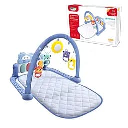 Дитячий ігровий килимок блакитного кольору з музичним піаніно, брязкальцями та дзеркальцем