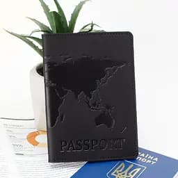Обложка кожаная на загранпаспорт "Карта" (черная)