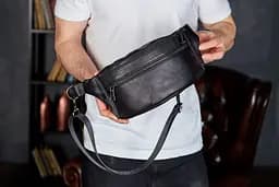 Стильна чоловіча бананка з натуральної гладкої шкіри Tiding Bag 14х25х10 для телефону NM-50358 чорна 25 см - мініатюра 8