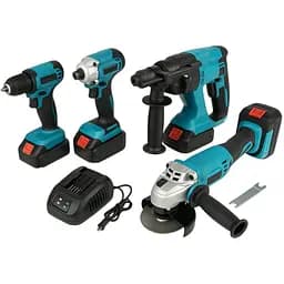 Набір електроінструментів Makita 4 в 1 Шуруповерт Гайковерт Перфоратор Болгарка два акумулятори в кейсі 36Вт Синій з чорним