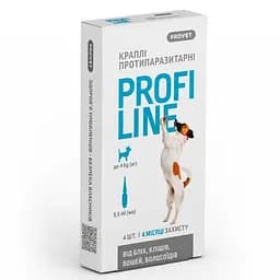 Капли ProVET Profiline для собак до 4 кг 4 пипетки по 0.5 мл инсектоакарицид