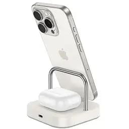 Бездротовий ЗП Magsafe HOCO CQ16B Astute 2-in-1 desktop charger молочно-білий