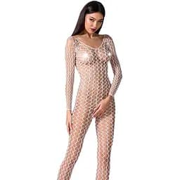 Бодістокінг Passion BS068 комбінезон велика сітка довгий рукав S/M/L white