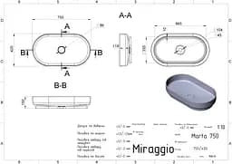 Умивальник Miraggio MARTA 750 (0000728) Miramarble, Глянцевий, Накладний, Білий - мініатюра 2