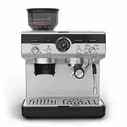 Krups Кофеварка ріжкова Precision+, 3.5л, вдубована кофемолка, ручний капучинатор, 15 бар, чорний-сірий