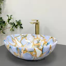 Умивальник VBI Parma marble blue glossy накладний VBI-011016, Цветной - мініатюра 4