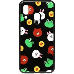 Чохол-накладка Toto Cartoon Print Glass Case Samsung Galaxy A40 Line friends Black