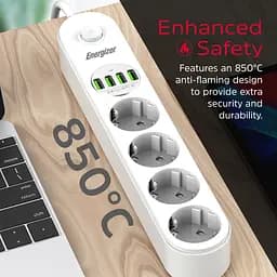 Power filtr 2.0м Energizer 4 розетки, 4xUSB 3.4A, з заземленням білий - мініатюра 8
