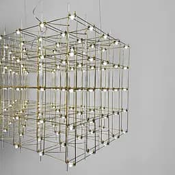 Кубічна золота люстра у формі паралелепіпеда 111х60х60 см | Line F | Арт. MJ201-1110*600*600 Titanium