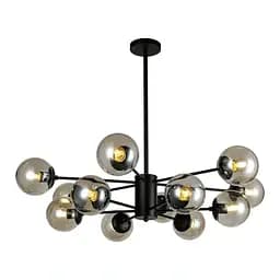 Дизайнерська стельова люстра Levistella 7526033-12 BK+BR - чорна з коричневими скляними плафонами, 12xE27, Ø 95 см