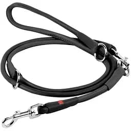Поводок-перестижка для собак Waudog Soft кожаный, круглый, черный