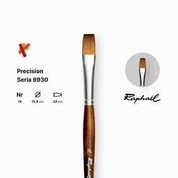 Пензель синтетика плоска Raphael Precision, №16, для акрилу та олії, довга ручка - мініатюра 2
