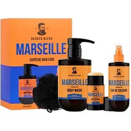 Подарунковий набір для чоловіків Barber Blend Marseille: гель для душу 500 мл + одеколон 150 мл + дезодорант 50 г + мочалка