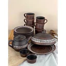 Набор керамической (глиняной) посуды для блинов на 6 человек Ангоб