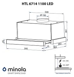 Витяжка телескопічна Minola HTL 6714 I 1100 LED - мініатюра 11