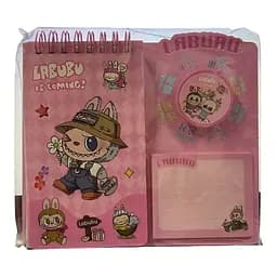 Дитячий блокнот Лабубу із наліпками, стікерами для записів та тримачем для ручки рожевий (25-SS197)