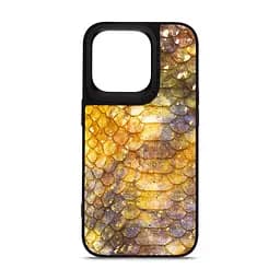 Кожаный чехол для Apple iPhone 15 Pro, Harder Nagas, желтый, термополіуретан ТПУ + экокожа с имитацией шкуры Наги, панель, защита корпуса, противоударный, микрофибра, рамка вокру камеры, защита всего корпуса, (ARM76736)