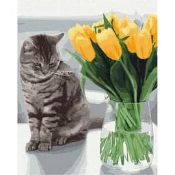 Картина за номерами Котик з тюльпанами Brushme BS52638 40х50 см