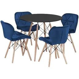 Обеденный комплект Jumi круглый стол 80 + 4 стула Lago велюр blue черный
