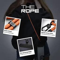Універсальний ремінець-шнурок для смартфона, Rope, black tangerine, нейлоновий, міцний, регульований по довжині, з тримачем для чохлів з вирізом для зарядки, кросбоді, підходить для носіння на шиї та через плече, ArmorStandart (ARM76094) - мініатюра 4