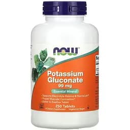 Глюконат калію NOW Potassium Gluconate 99 mg, 250 таблеток для підтримки кислотно-лужного балансу