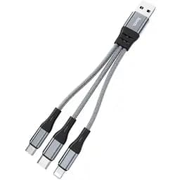 USB кабель Hoco X47 3-in-1 iPhone / MicroUSB /Type-C короткий 25см - Grey
