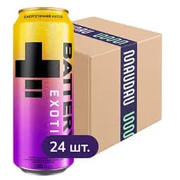 Упаковка енергетичного напою Battery Energy Drink Exotic 12 л (0.5 л x 24 шт.) з/б