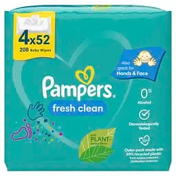 Уцінка. Набір дитячі вологі серветки Pampers Fresh Clean 208 шт. (4 упаковки по 52 шт.)