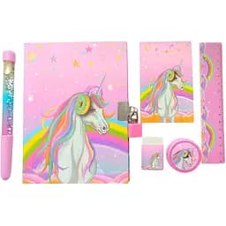 Набір подарунковий Malevaro Єдиноріг з блокнотом на замочку, міні-блокнотом, ручкою, гумкою, лінійкою (P362405-S)
