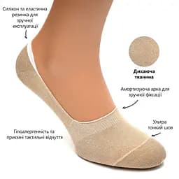 Безшовні дихаючі сліди з силіконом ORGANIC cotton JILL ANTONY 38-40 women's арт. 31001 35-37, Бавовна, Бежевий (телесний) - мініатюра 2