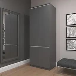 Шкаф для одежды Vays R-10 Антрацит-Белые планки, с полками и штангой, без ручек, ЛДСП, 80×50×211 см - для спальни, гостиной, прихожей