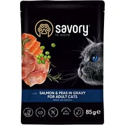 Влажный корм для взрослых кошек Savory лосось с горошком в соусе 85 г