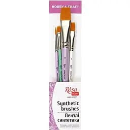 Набір пензлів №5 для декору синтетика кругла та плоска 4 шт (№3,4,8,22) Rosa TALENT