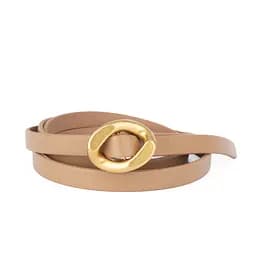 Ремень кожаный женский узкий бежевый HC-1001 (120 см) под платье