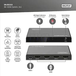 Відеокомутатор Digitus UHD HDMI (INx3 – OUTx1), 8K - мініатюра 5