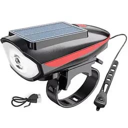 Велофара с солнечной панелью и сигналом Bike Light 7599 Solar аккумуляторный велофонарь Li-Ion panel IPX4  USB-C