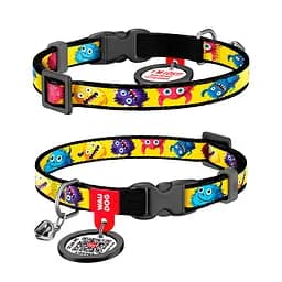Нашийник для котів нейлоновий Waudog Nylon з QR-паспортом "Мохнаті монстри" пластиковий фастекс XS Ш 10 мм Д 20-30